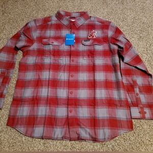 WSU -Washington State Cougars Columbia Men's Plaid Shirt in Crimson and Gray NWT